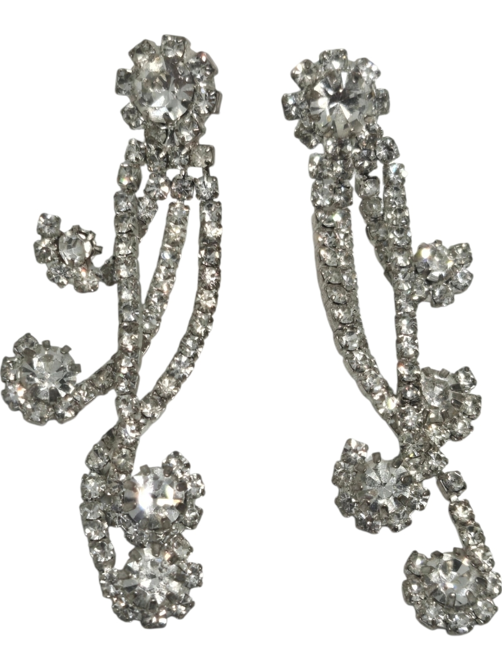 Rhinestone Crystal Drop Dangle Earrings - Silver Tone